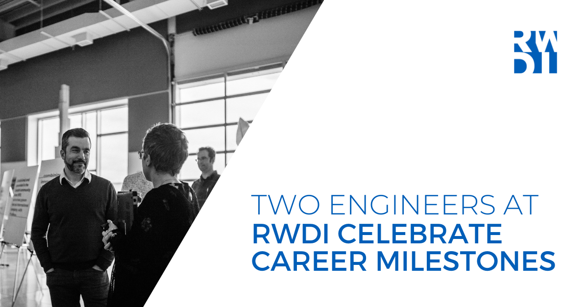 Title graphic that says Two Engineers Celebrate Career Milestones