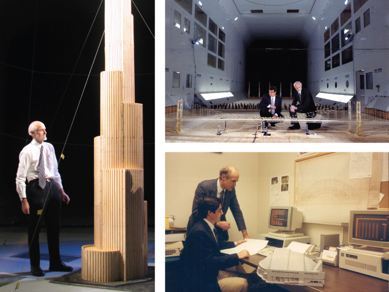 Peter Irwin beside wind tunnel models