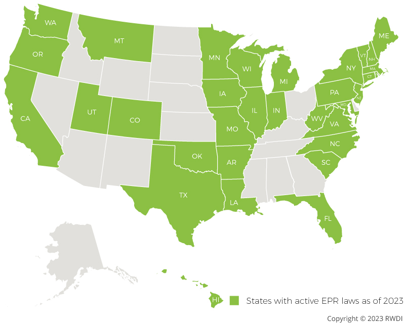 map of states with active extended producer responsibility EPR laws