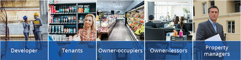 Building user categories for Science Based Targets Initiative (SBTi) guidance includes developers, tenants, owner-occupiers, owner-lessors, and property managers