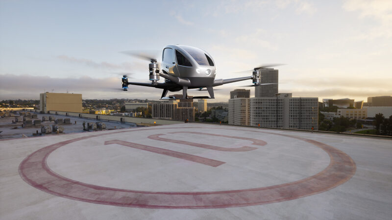 VTOL above helipad
