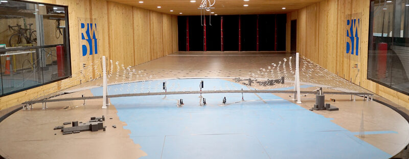 bridge model in wind tunnel
