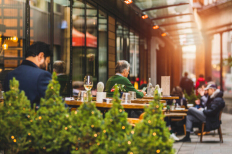 restaurant patrons sitting outside
