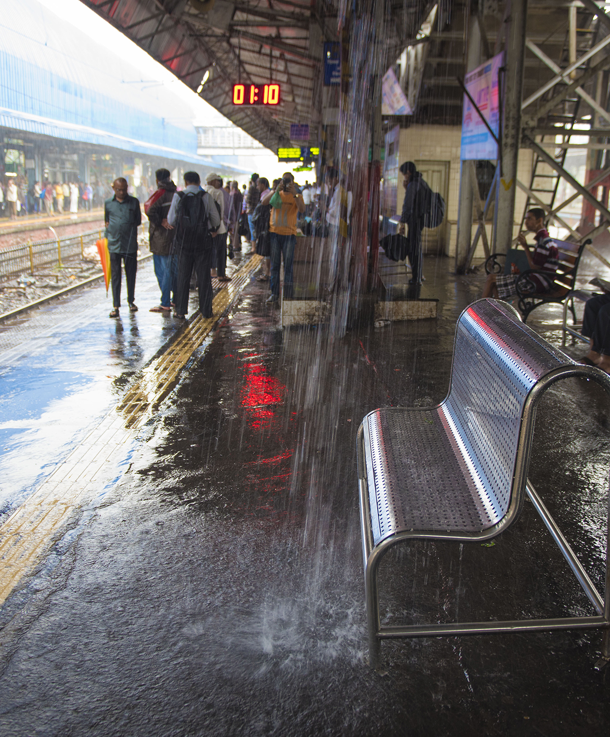 railway station platform during the heavy rainfall