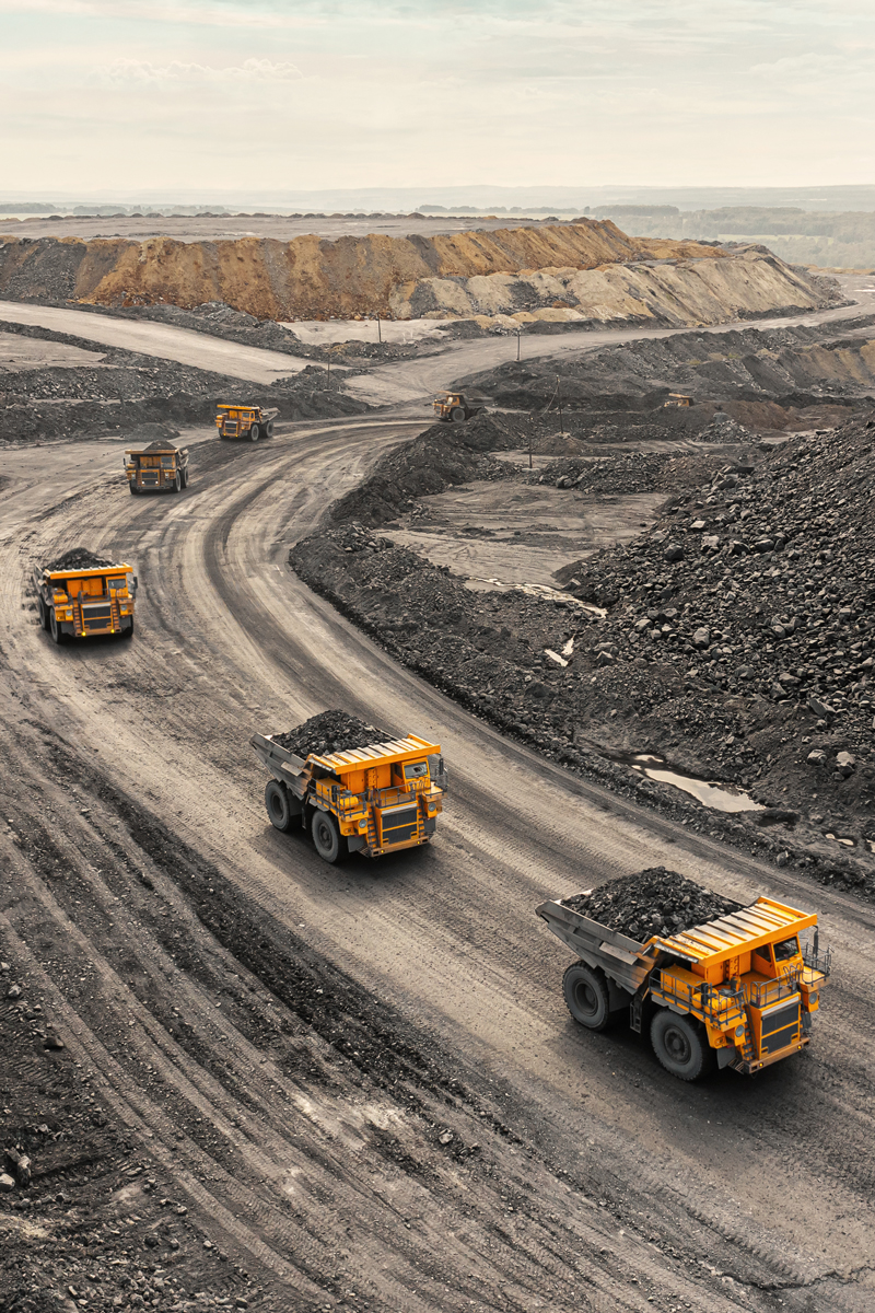 yellow haul truck in coal mine