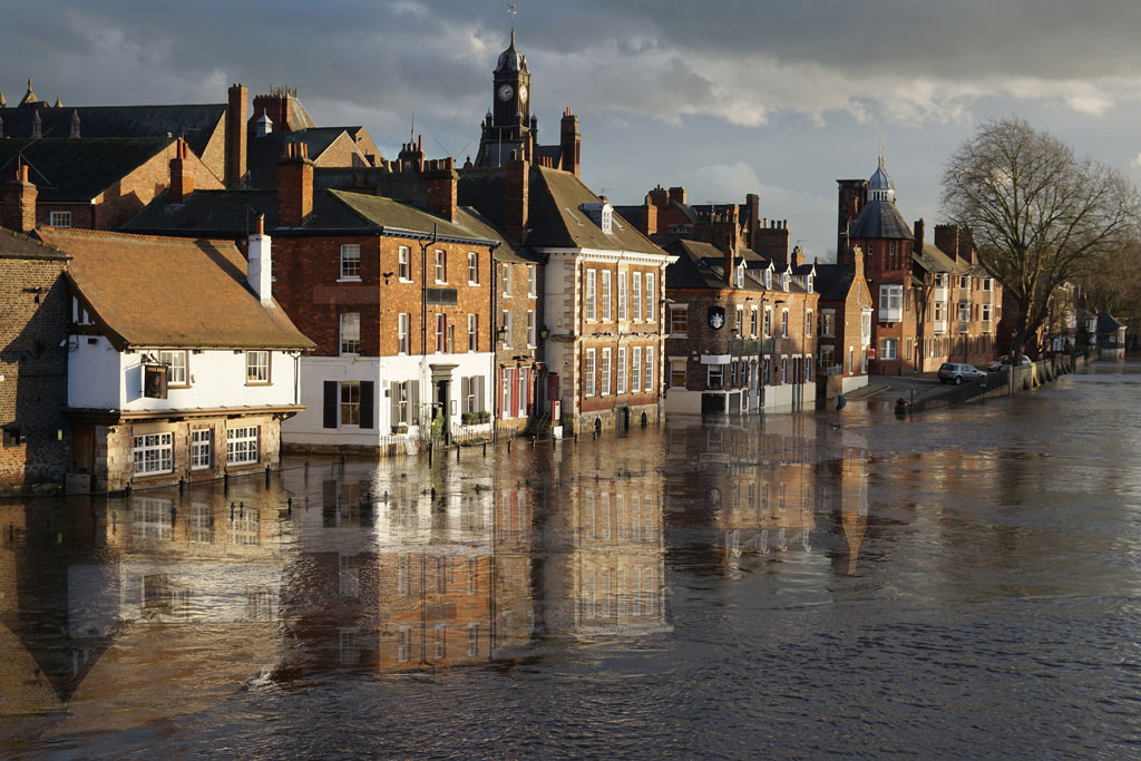 Flooded old European homes