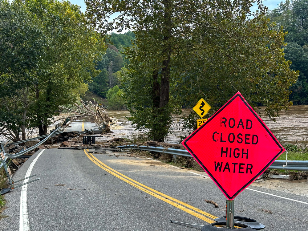 Flood debris on bridge. 